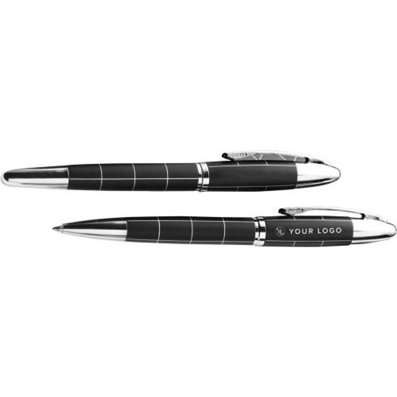 CHECKED Písacia súprava, kovové guľôčkové pero, roller v krabičke, čierna CHECKED Písacia súprava, kovové guľôčkové pero, roller v krabičke, čierna