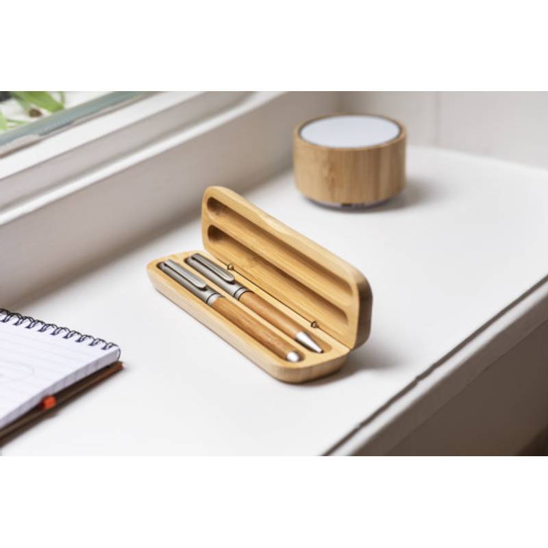 Psací souprava, dřevěné kuličkové pero a roller, modrá náplň Psací souprava, dřevěné kuličkové pero a roller, modrá náplň