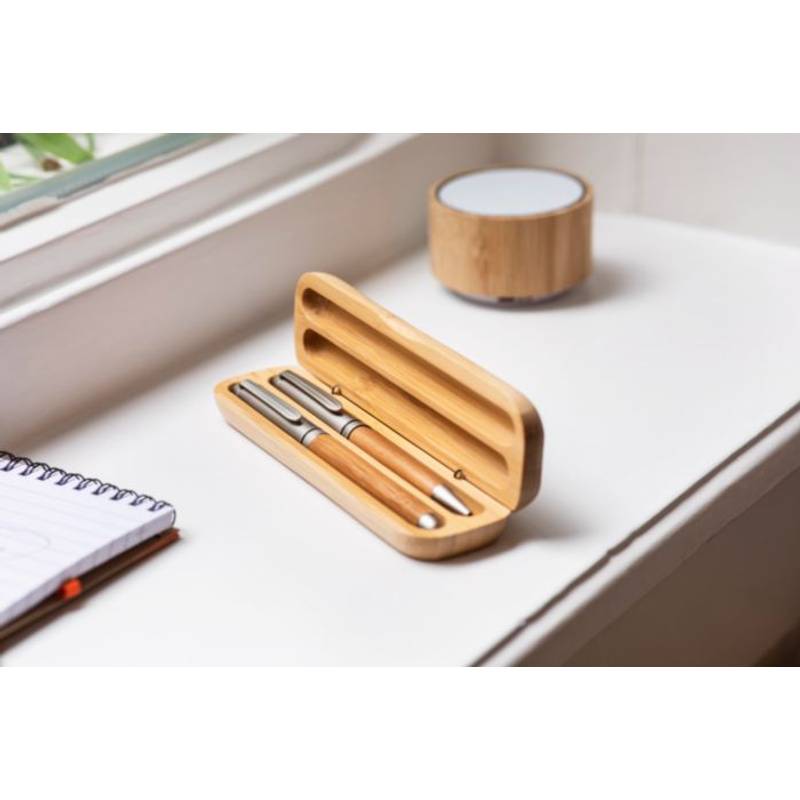 Psací souprava, dřevěné kuličkové pero a roller, modrá náplň Psací souprava, dřevěné kuličkové pero a roller, modrá náplň