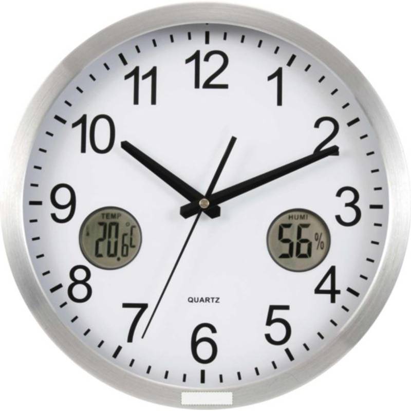Nástěnné hodiny s teploměrem, stříbrná Nástěnné hodiny s teploměrem, stříbrná