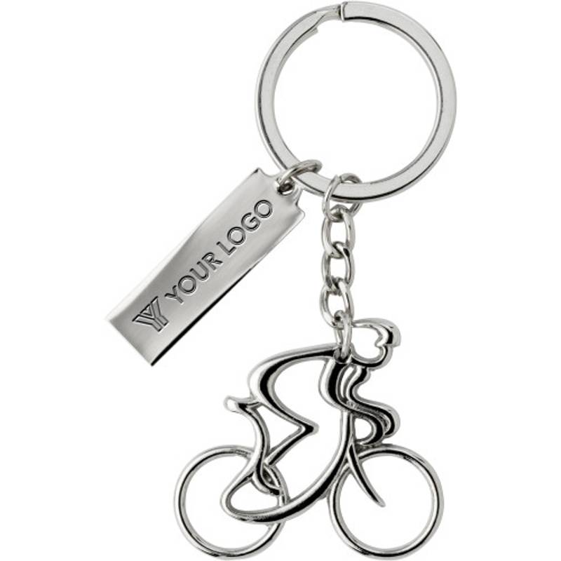 Kovový přívěsek na klíče s cyklistou Kovový přívěsek na klíče s cyklistou