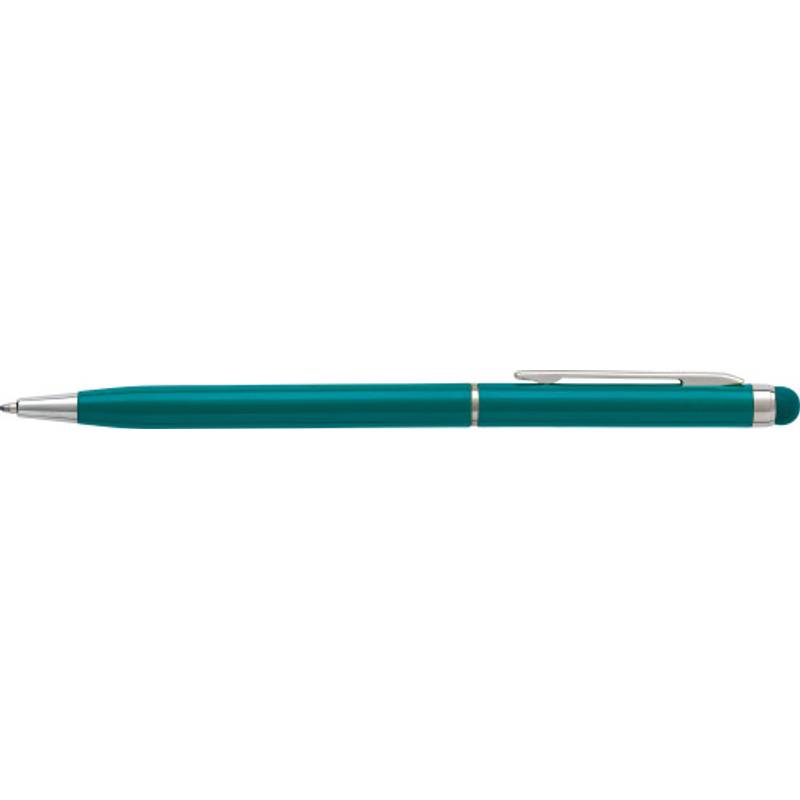 RUBBY kovové guľôčkové pero so stylusom modrá náplň, tyrkysová