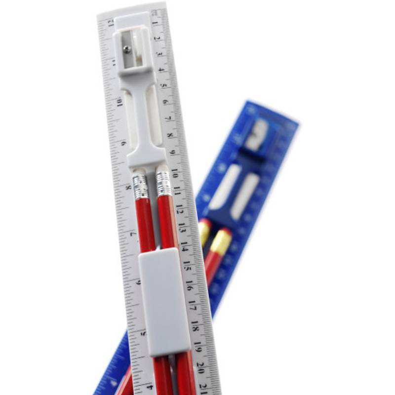 Plastové pravítko 30cm, orezávatko, 2 ceruzky, guma, biela Plastové pravítko 30cm, orezávatko, 2 ceruzky, guma, biela