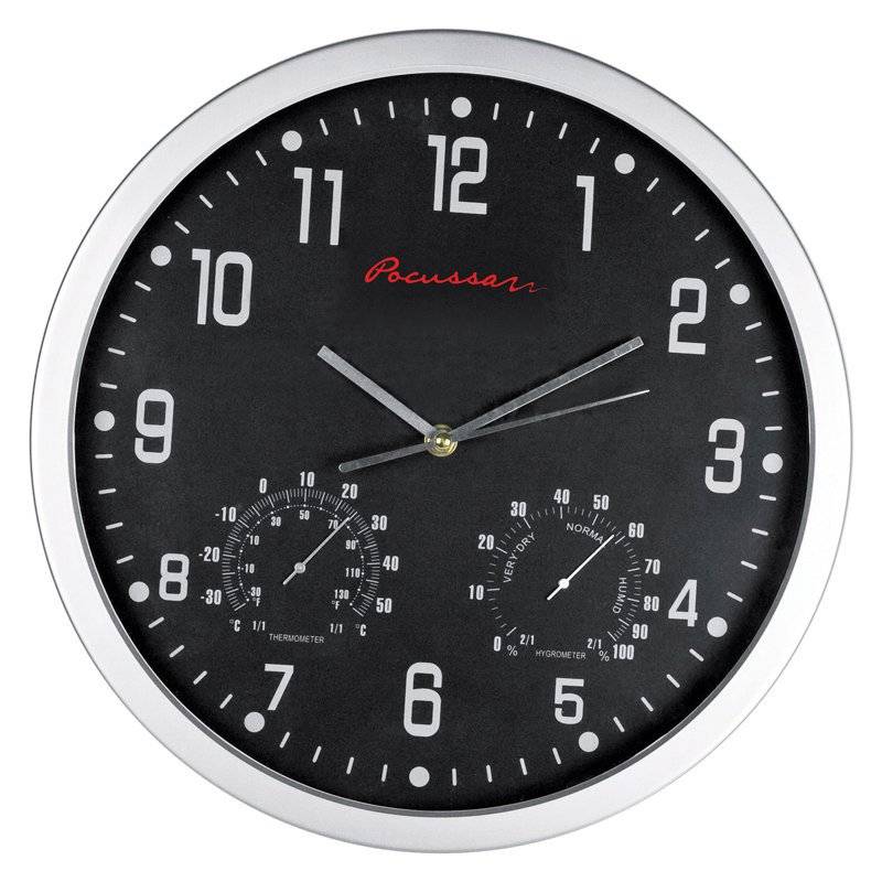 Gaspra plastové nástěnné hodiny, teploměr, vlhkoměr, černá Gaspra plastové nástěnné hodiny, teploměr, vlhkoměr, černá