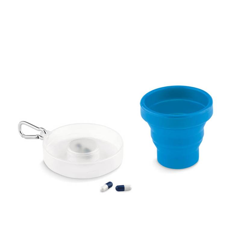 Silikónový skladací pohár s karabínou, modrá