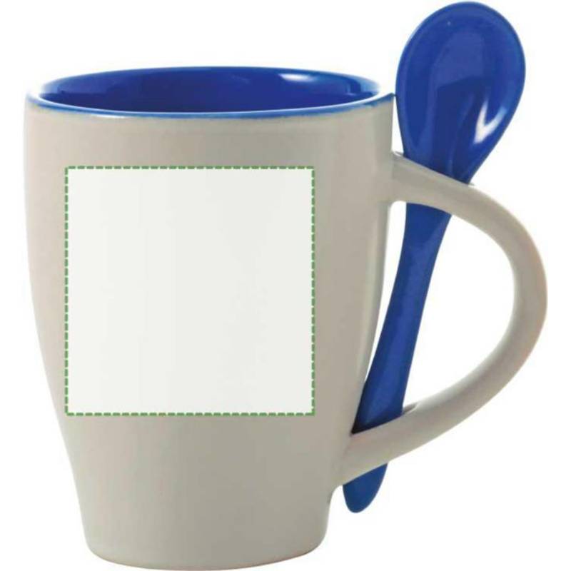 BRUNIT keramický hrnek s lžičkou v oušku, bílá a modrá BRUNIT keramický hrnek s lžičkou v oušku, bílá a modrá