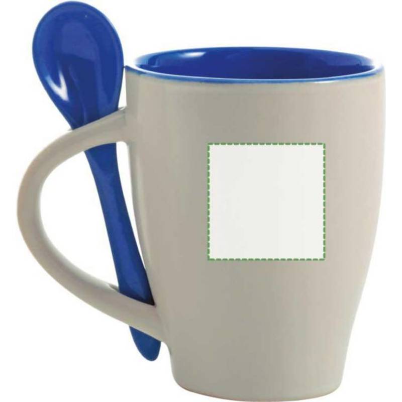 BRUNIT keramický hrnek s lžičkou v oušku, bílá a modrá BRUNIT keramický hrnek s lžičkou v oušku, bílá a modrá