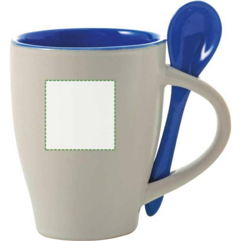 BRUNIT keramický hrnek s lžičkou v oušku, bílá a modrá BRUNIT keramický hrnek s lžičkou v oušku, bílá a modrá