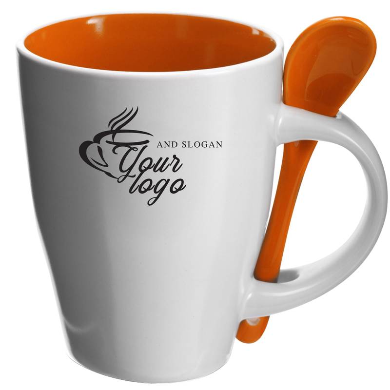 BRUNIT keramický hrnek s lžičkou v oušku, bílá a modrá BRUNIT keramický hrnek s lžičkou v oušku, bílá a modrá