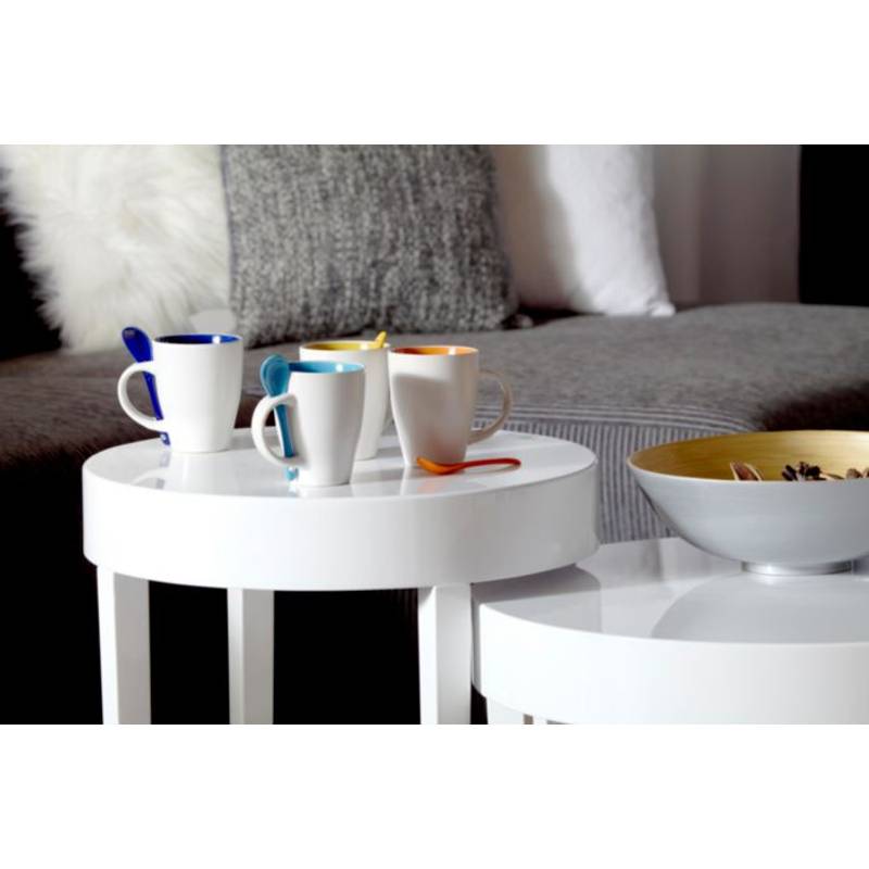 BRUNIT keramický hrnek s lžičkou v oušku, bílá a modrá BRUNIT keramický hrnek s lžičkou v oušku, bílá a modrá