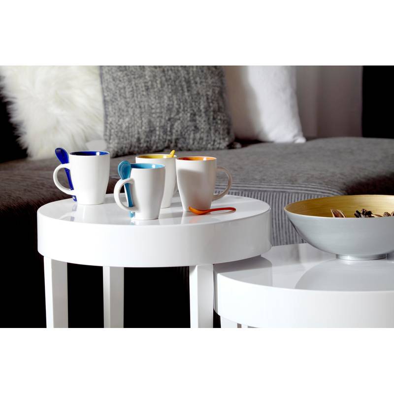 BRUNIT keramický hrnek s lžičkou v oušku, bílá a modrá BRUNIT keramický hrnek s lžičkou v oušku, bílá a modrá