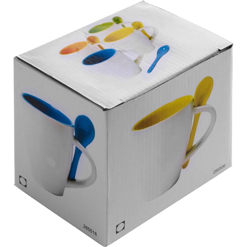 BRUNIT keramický hrnek s lžičkou v oušku, bílá a modrá BRUNIT keramický hrnek s lžičkou v oušku, bílá a modrá