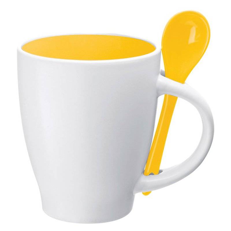 Keramická šálka s lyžičkou, žltá Keramická šálka s lyžičkou, žltá