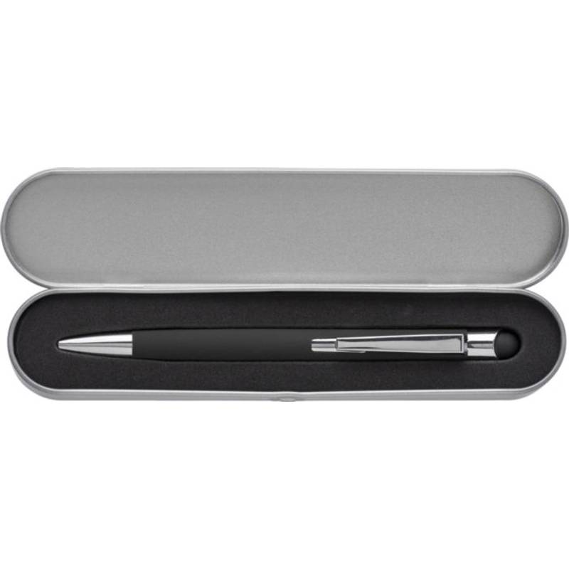 Hliníkové kuličkové pero s gumovým povrchem, černá náplň, černá Hliníkové kuličkové pero s gumovým povrchem, černá náplň, černá