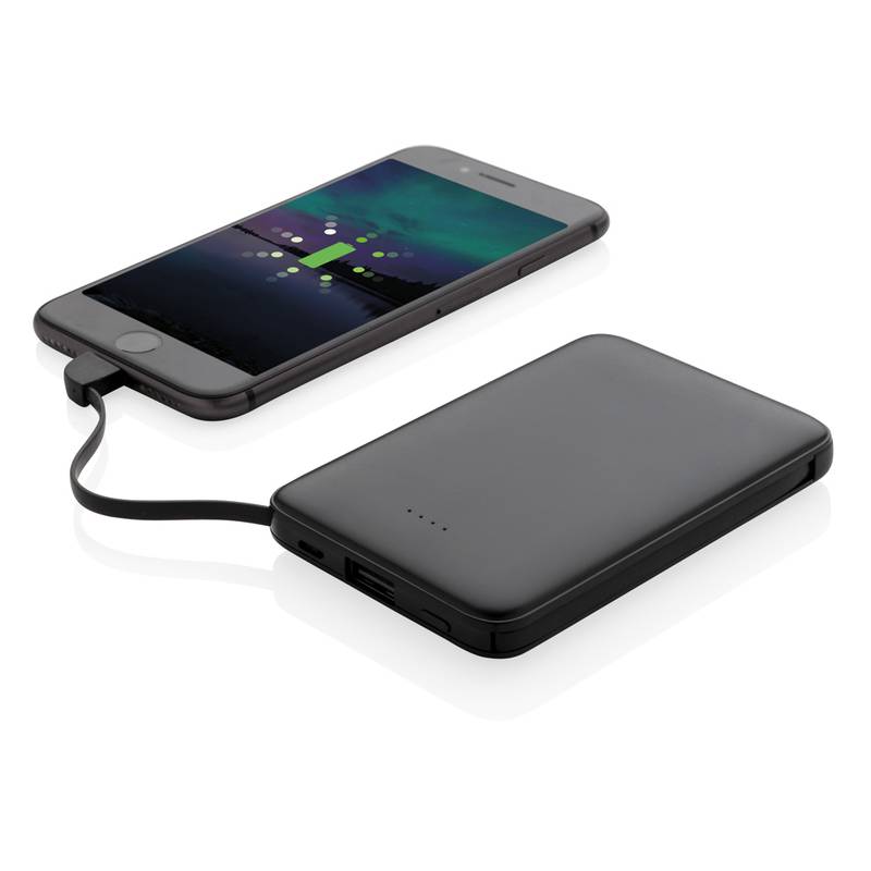 Vrecková powerbanka 5000 mAh s integrovaným káblom, čierna Vrecková powerbanka 5000 mAh s integrovaným káblom, čierna