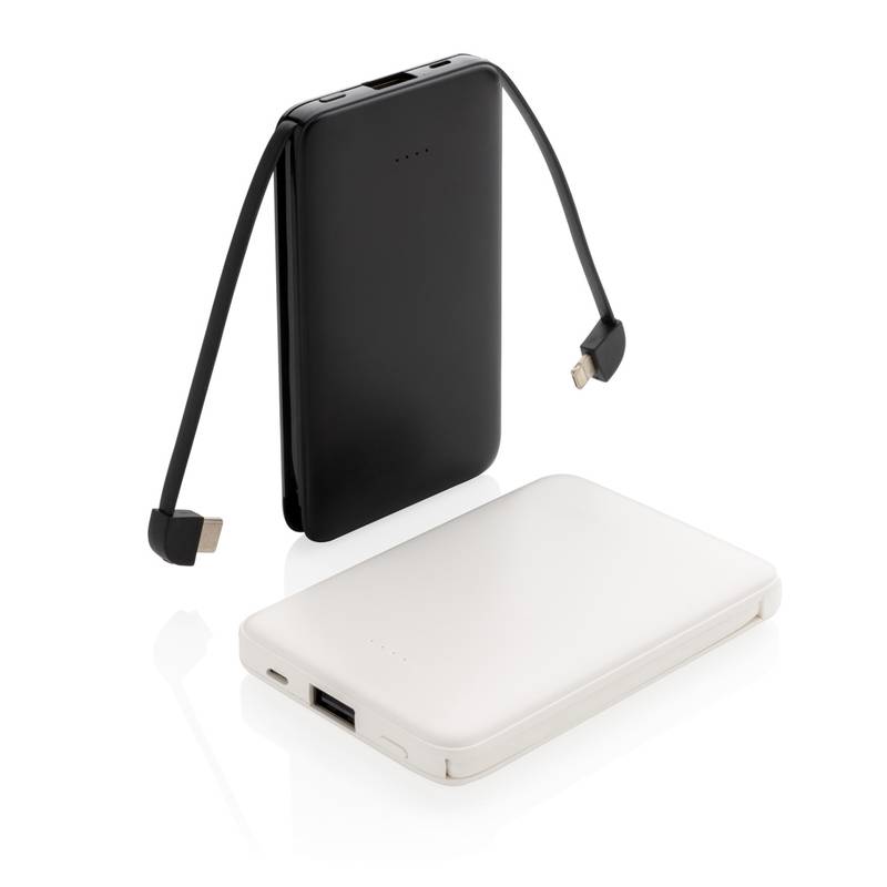 Vrecková powerbanka 5000 mAh s integrovaným káblom, čierna Vrecková powerbanka 5000 mAh s integrovaným káblom, čierna