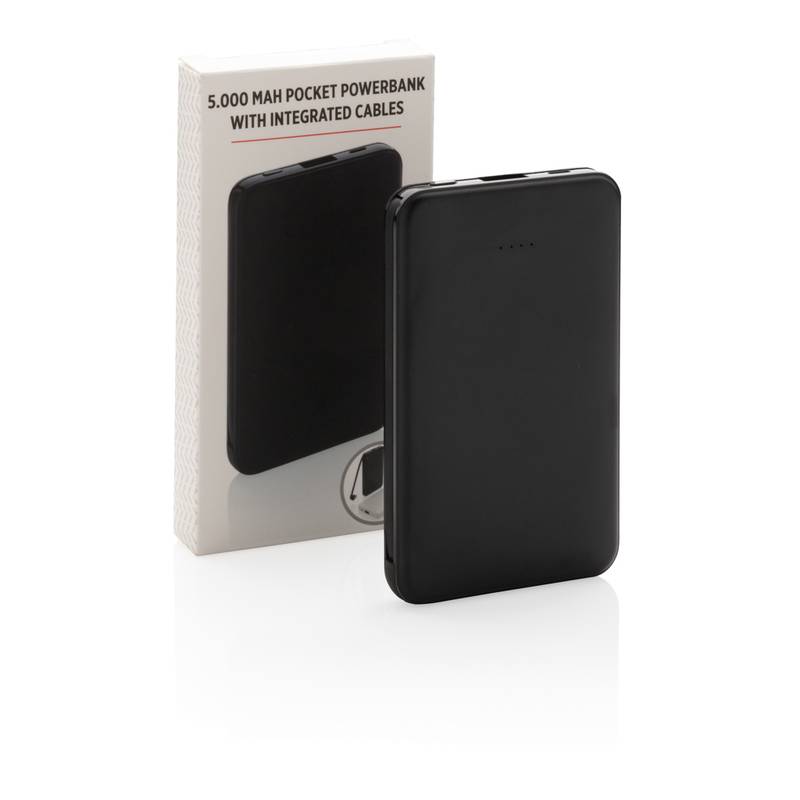 Vrecková powerbanka 5000 mAh s integrovaným káblom, čierna Vrecková powerbanka 5000 mAh s integrovaným káblom, čierna