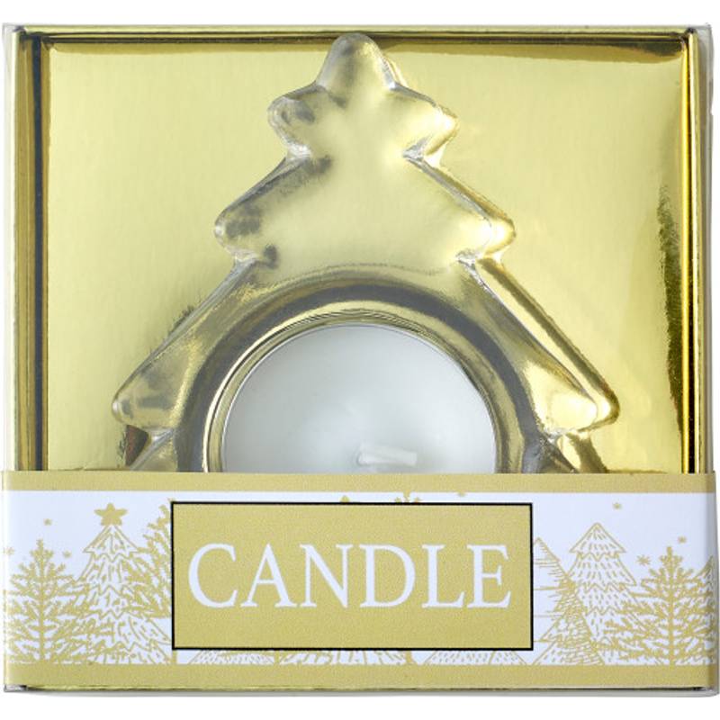 Svietnik v tvare stromčeka, so sviečkou, zlatá krabička Svietnik v tvare stromčeka, so sviečkou, zlatá krabička