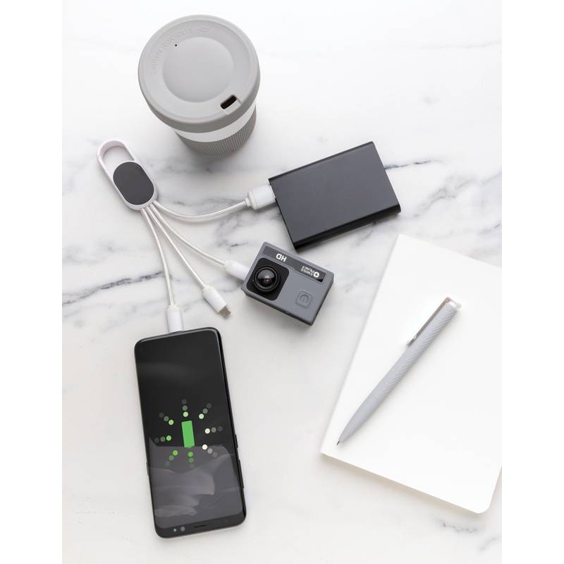 Nabíjací kábel 4 v 1 s karabínou, biela Nabíjací kábel 4 v 1 s karabínou, biela