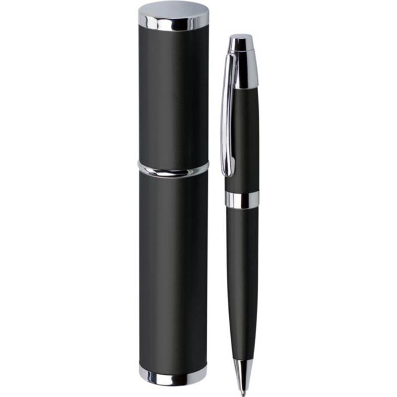 Kovové kuličkové pero v pouzdře, černá Kovové kuličkové pero v pouzdře, černá