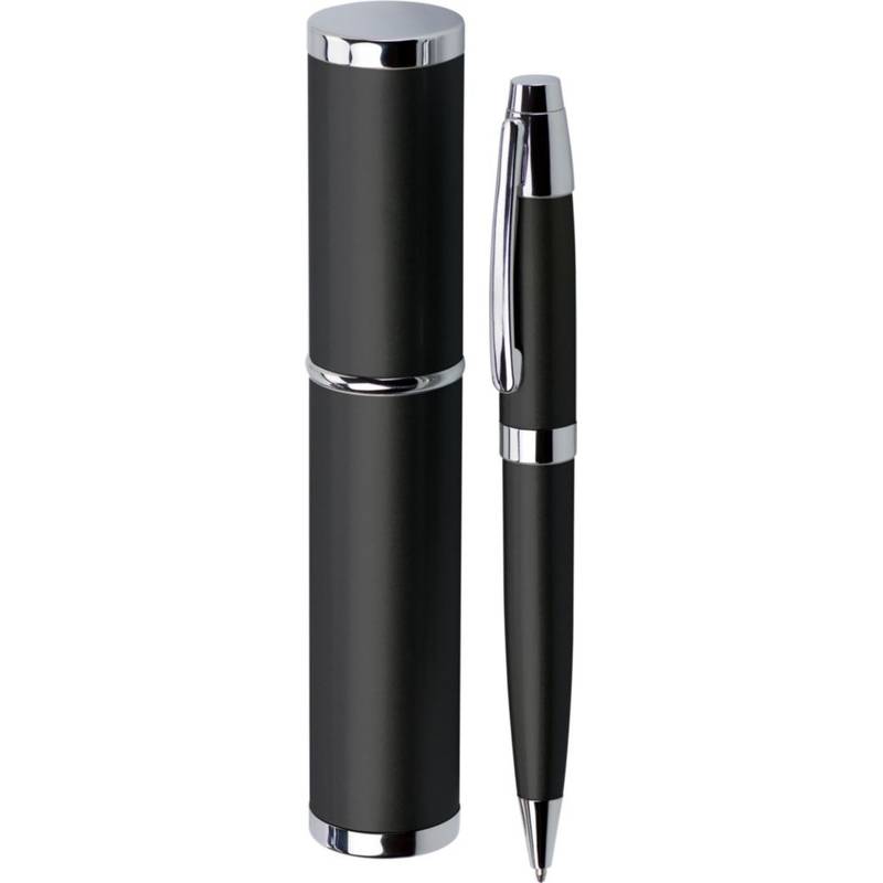Kovové kuličkové pero v pouzdře, černá Kovové kuličkové pero v pouzdře, černá