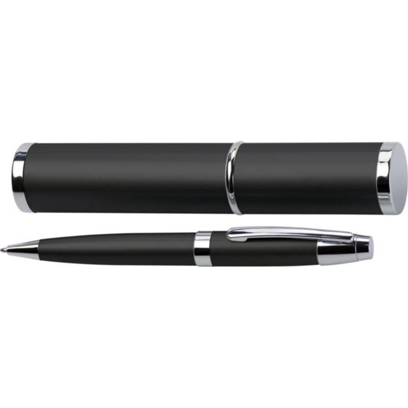 Kovové kuličkové pero v pouzdře, černá Kovové kuličkové pero v pouzdře, černá