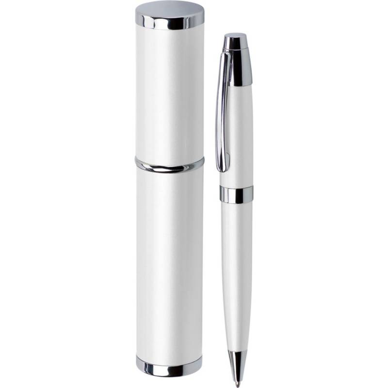 Kovové guľôčkové pero v puzdre, strieborná Kovové guľôčkové pero v puzdre, strieborná