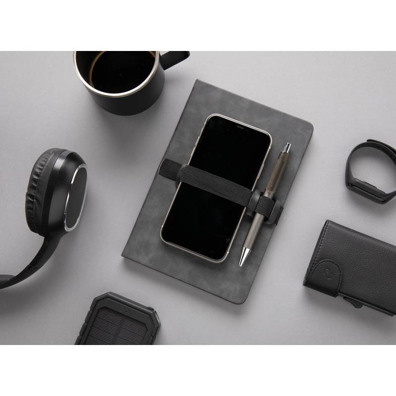 Prémiový PU zápisník A5 s priestorom na telefón a pero, sivá Prémiový PU zápisník A5 s priestorom na telefón a pero, sivá