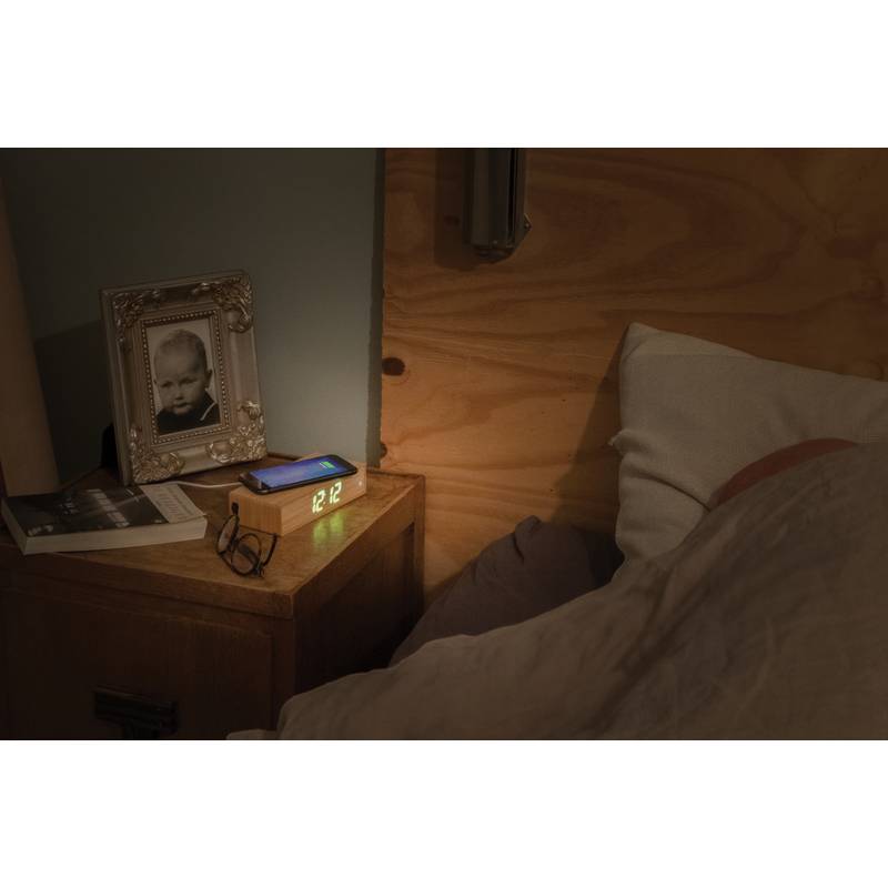 Bambusové digitálne hodiny s bezdrôtovou nabíjačkou 5W, hnedá Bambusové digitálne hodiny s bezdrôtovou nabíjačkou 5W, hnedá