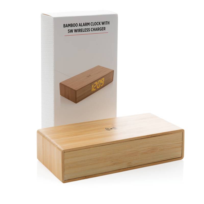 Bambusové digitálne hodiny s bezdrôtovou nabíjačkou 5W, hnedá Bambusové digitálne hodiny s bezdrôtovou nabíjačkou 5W, hnedá