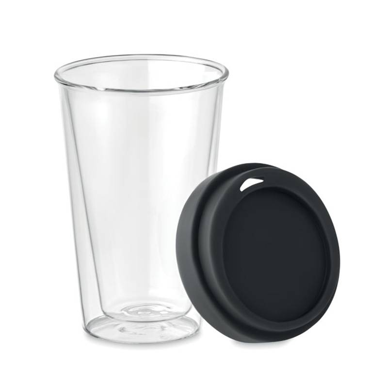 BIELO TUMBLER sklenený pohár s viečkom, čierna BIELO TUMBLER sklenený pohár s viečkom, čierna