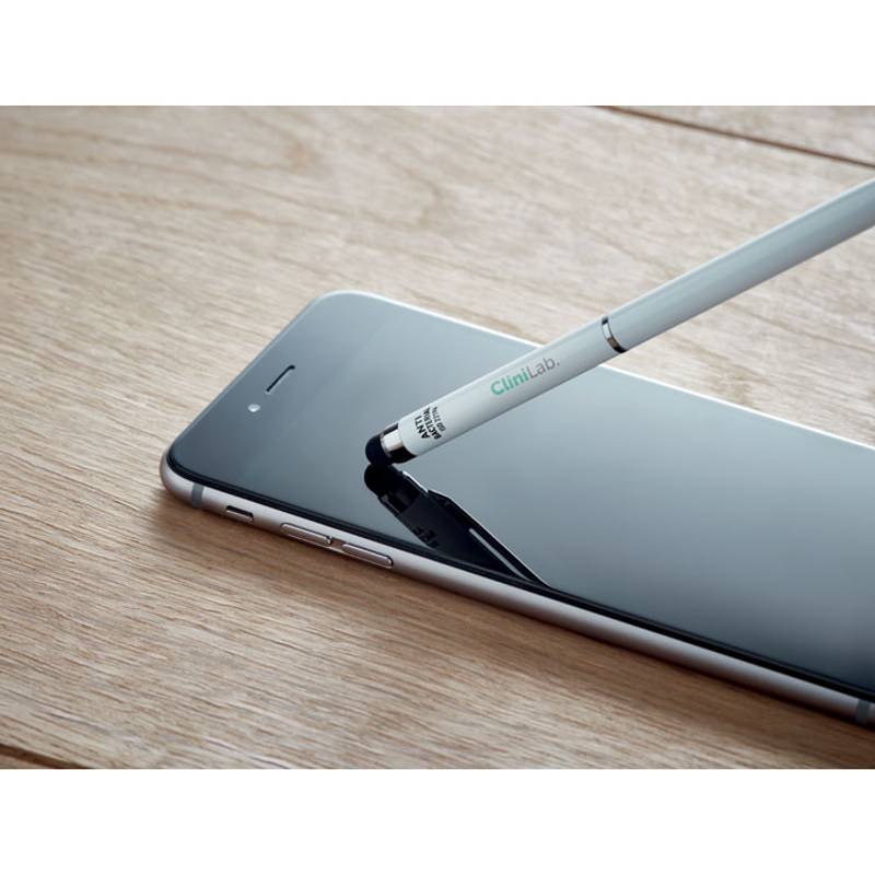 Kovové antibakteriální pero se stylusem, bílá Kovové antibakteriální pero se stylusem, bílá