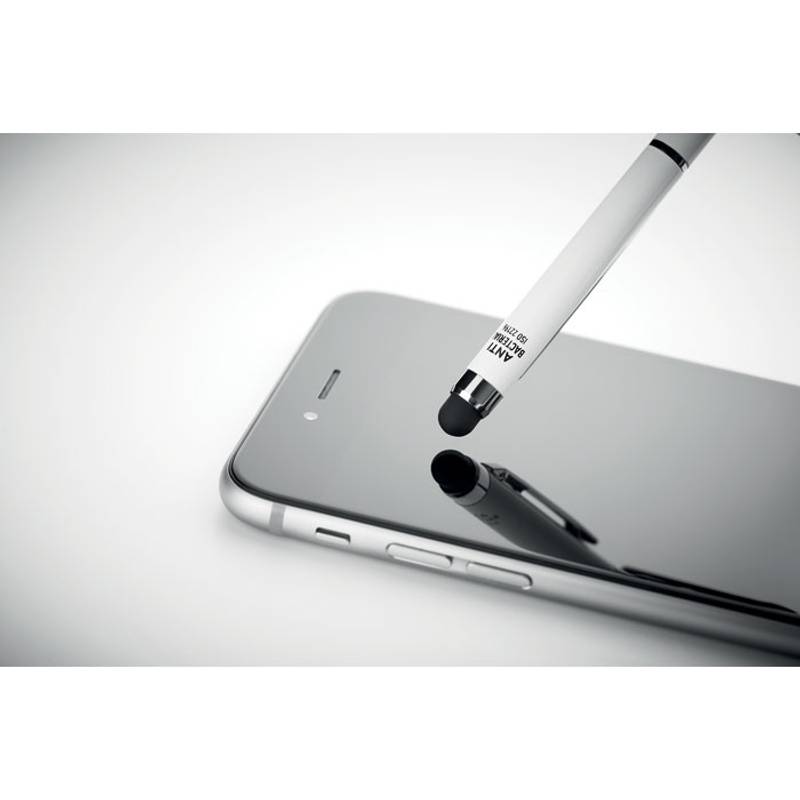 Kovové antibakteriální pero se stylusem, bílá Kovové antibakteriální pero se stylusem, bílá