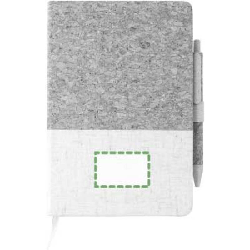 Zápisník z korku a lnu a kuličkové pero z pšeničné slámy, bílá / hnědá Zápisník z korku a lnu a kuličkové pero z pšeničné slámy, bílá / hnědá