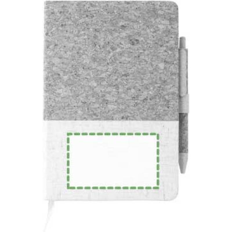 Zápisník z korku a lnu a kuličkové pero z pšeničné slámy, bílá / hnědá Zápisník z korku a lnu a kuličkové pero z pšeničné slámy, bílá / hnědá