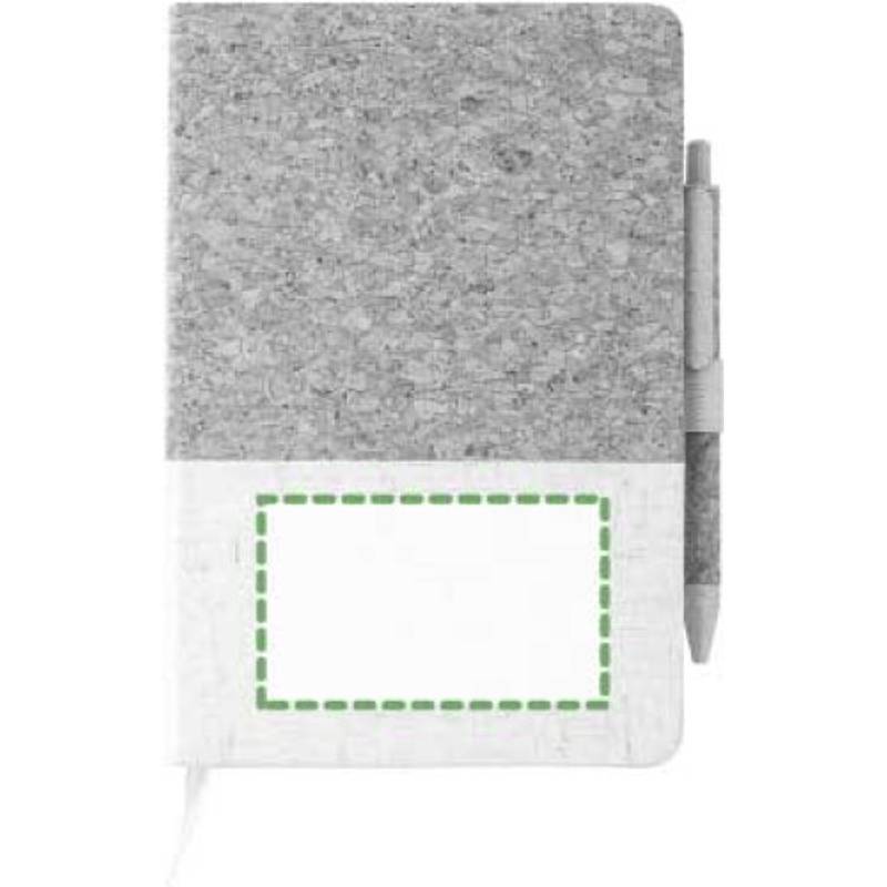 Zápisník z korku a lnu a kuličkové pero z pšeničné slámy, bílá / hnědá Zápisník z korku a lnu a kuličkové pero z pšeničné slámy, bílá / hnědá