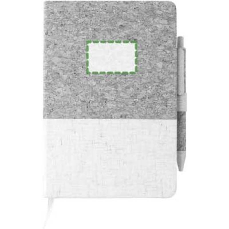 Zápisník z korku a lnu a kuličkové pero z pšeničné slámy, bílá / hnědá Zápisník z korku a lnu a kuličkové pero z pšeničné slámy, bílá / hnědá