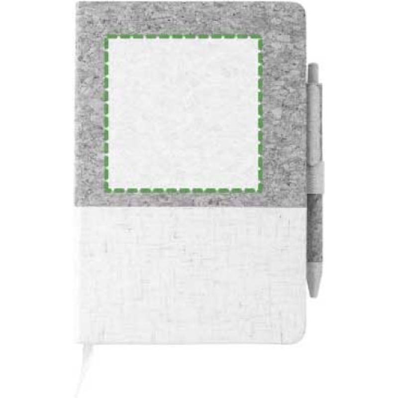 Zápisník z korku a lnu a kuličkové pero z pšeničné slámy, bílá / hnědá Zápisník z korku a lnu a kuličkové pero z pšeničné slámy, bílá / hnědá