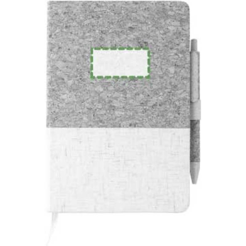 Zápisník z korku a lnu a kuličkové pero z pšeničné slámy, bílá / hnědá Zápisník z korku a lnu a kuličkové pero z pšeničné slámy, bílá / hnědá