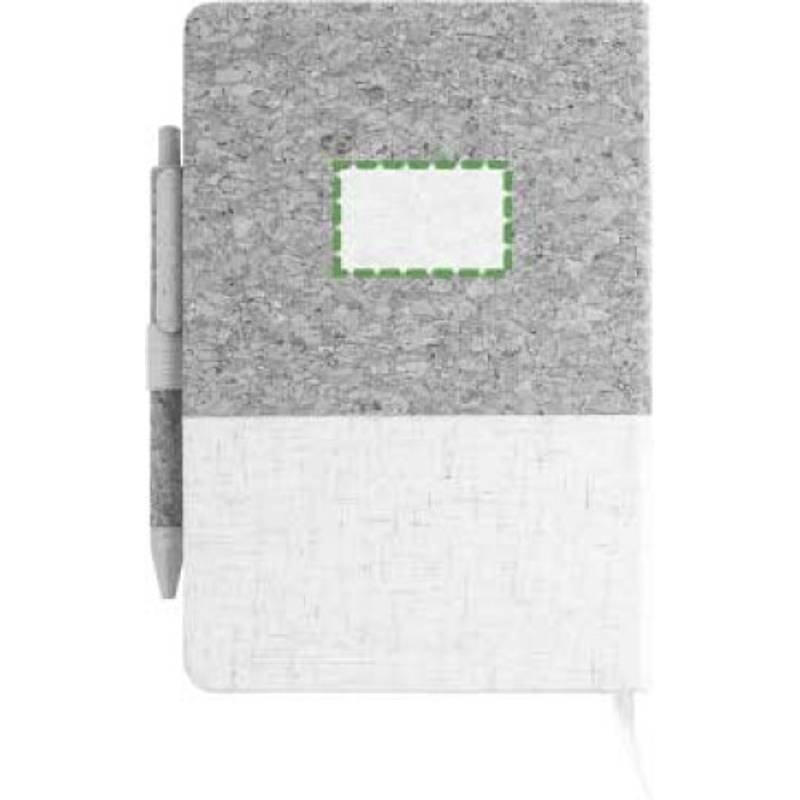 Zápisník z korku a lnu a kuličkové pero z pšeničné slámy, bílá / hnědá Zápisník z korku a lnu a kuličkové pero z pšeničné slámy, bílá / hnědá