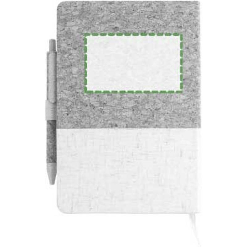 Zápisník z korku a lnu a kuličkové pero z pšeničné slámy, bílá / hnědá Zápisník z korku a lnu a kuličkové pero z pšeničné slámy, bílá / hnědá