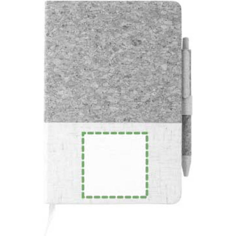 Zápisník z korku a lnu a kuličkové pero z pšeničné slámy, bílá / hnědá Zápisník z korku a lnu a kuličkové pero z pšeničné slámy, bílá / hnědá