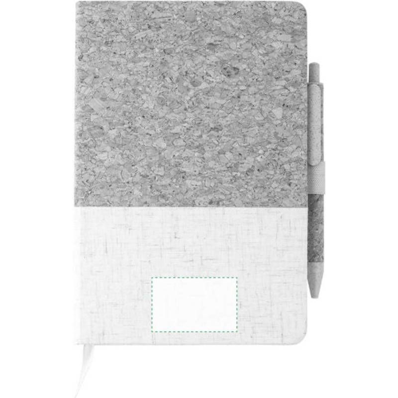 Zápisník z korku a lnu a kuličkové pero z pšeničné slámy, bílá / hnědá Zápisník z korku a lnu a kuličkové pero z pšeničné slámy, bílá / hnědá