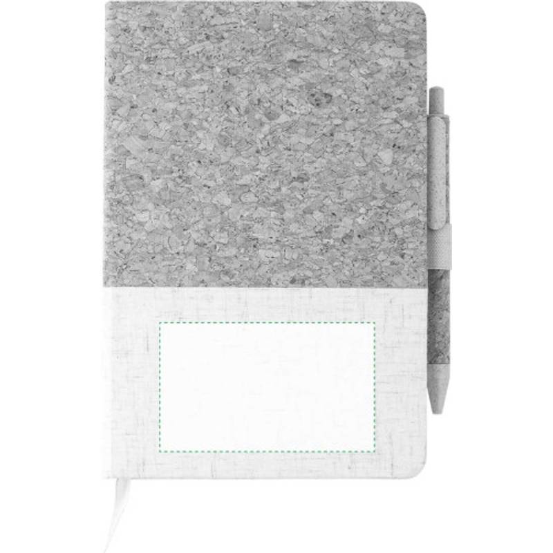 Zápisník z korku a lnu a kuličkové pero z pšeničné slámy, bílá / hnědá Zápisník z korku a lnu a kuličkové pero z pšeničné slámy, bílá / hnědá