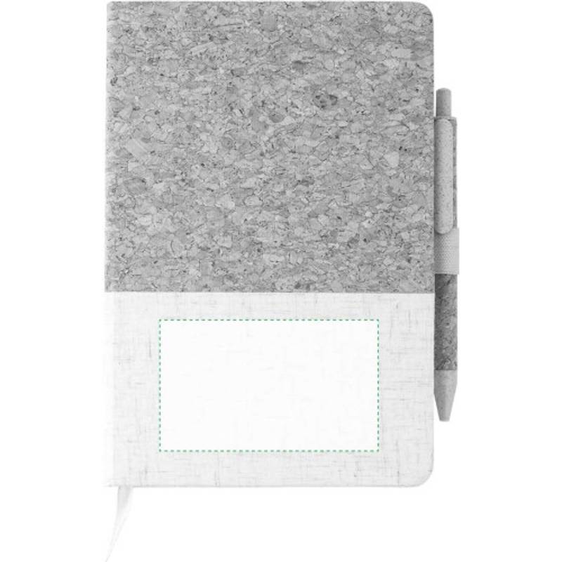 Zápisník z korku a lnu a kuličkové pero z pšeničné slámy, bílá / hnědá Zápisník z korku a lnu a kuličkové pero z pšeničné slámy, bílá / hnědá
