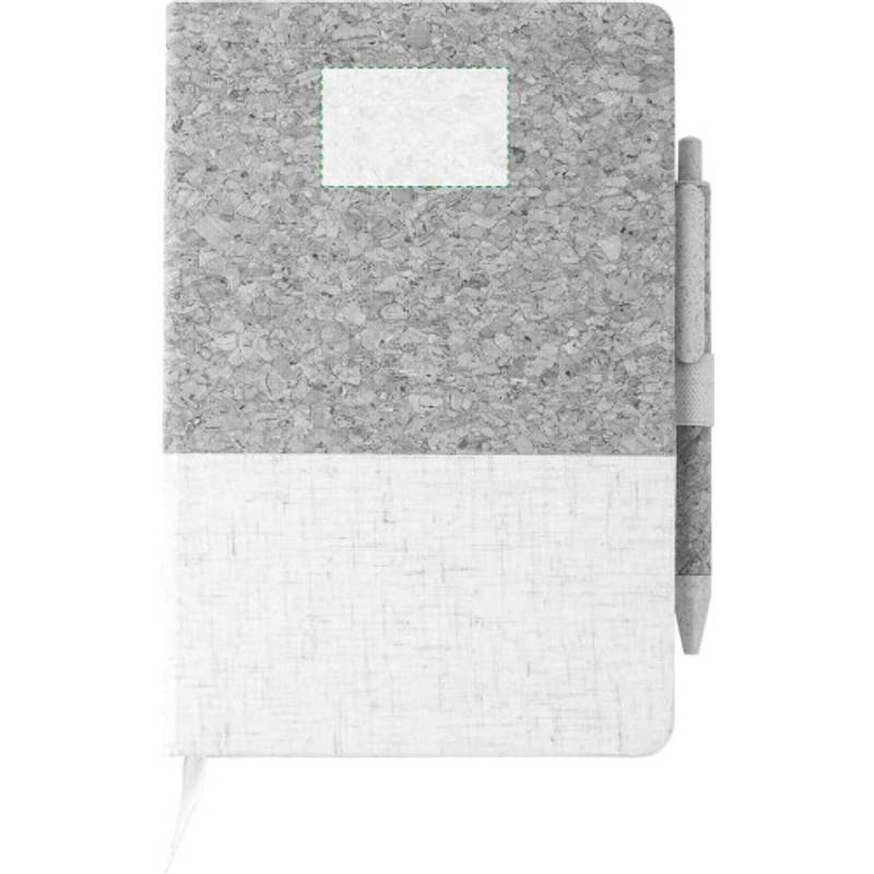 Zápisník z korku a lnu a kuličkové pero z pšeničné slámy, bílá / hnědá Zápisník z korku a lnu a kuličkové pero z pšeničné slámy, bílá / hnědá