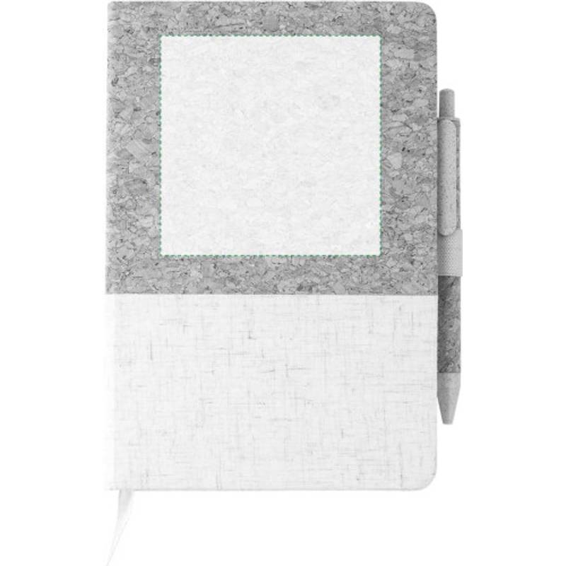 Zápisník z korku a lnu a kuličkové pero z pšeničné slámy, bílá / hnědá Zápisník z korku a lnu a kuličkové pero z pšeničné slámy, bílá / hnědá