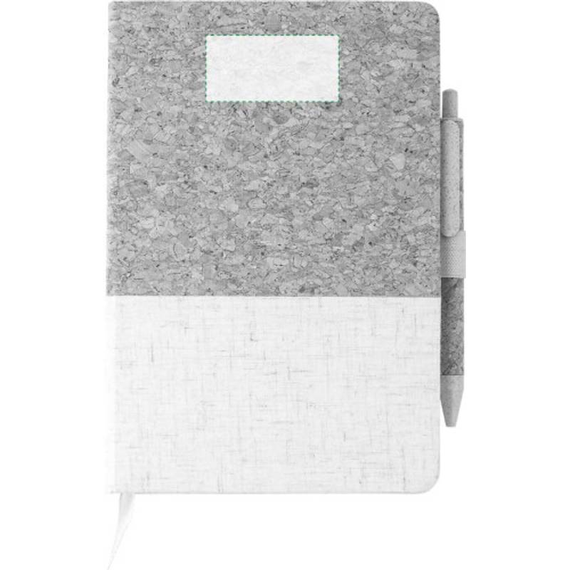 Zápisník z korku a lnu a kuličkové pero z pšeničné slámy, bílá / hnědá Zápisník z korku a lnu a kuličkové pero z pšeničné slámy, bílá / hnědá