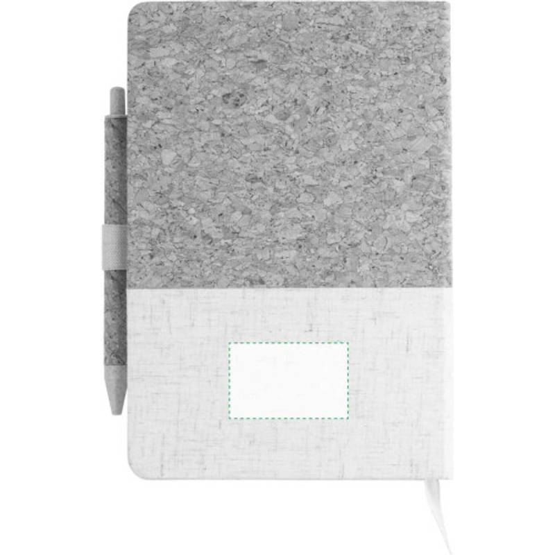 Zápisník z korku a lnu a kuličkové pero z pšeničné slámy, bílá / hnědá Zápisník z korku a lnu a kuličkové pero z pšeničné slámy, bílá / hnědá