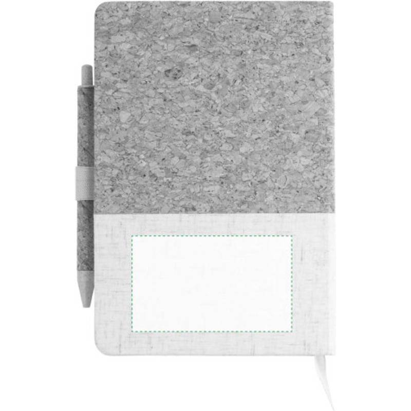 Zápisník z korku a lnu a kuličkové pero z pšeničné slámy, bílá / hnědá Zápisník z korku a lnu a kuličkové pero z pšeničné slámy, bílá / hnědá